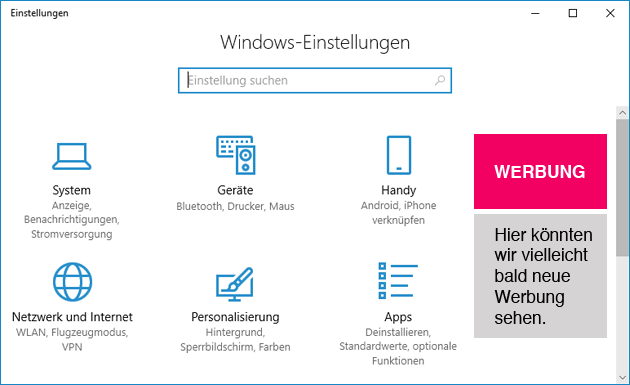 Windows 10 Werbung in den Einstellungen