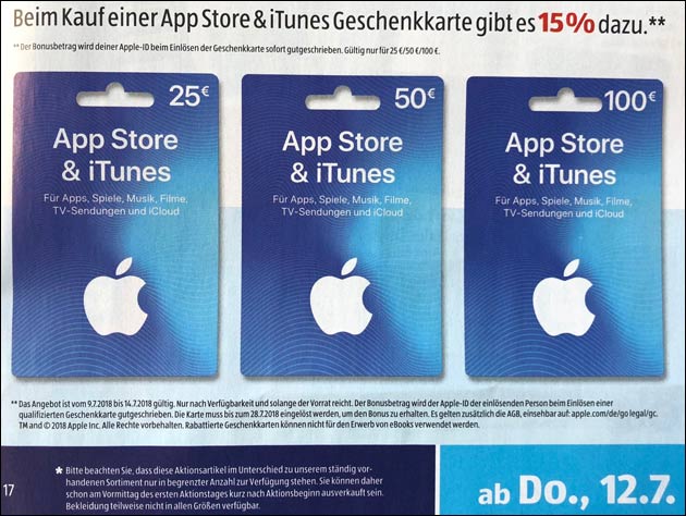 Diese Woche wieder 15% Rabatt auf iTunes Karten!