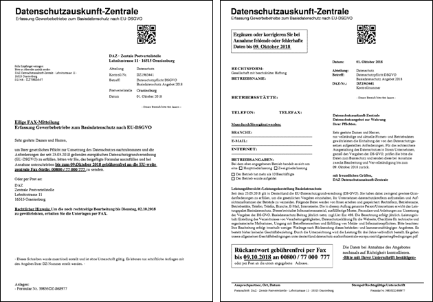 Fax Datenschutz-Auskunft