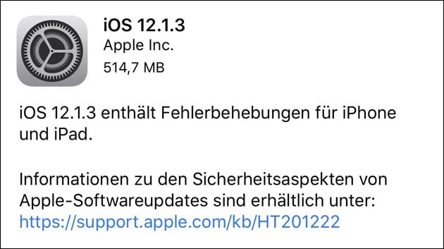 Apple iOS Update 12.1.3