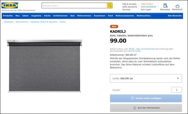 Ikea bringt smarte Tradfri Rollos Kadrilj und Fytur