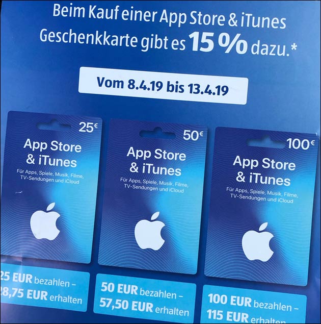 Extra-Guthaben auf iTunes Karten