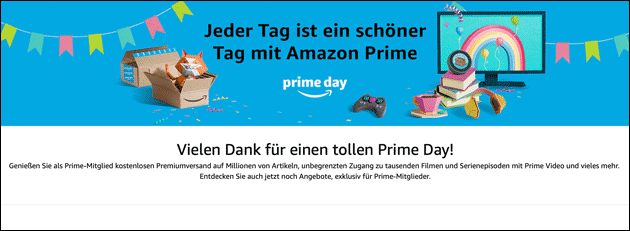 Prime Day Seite: Vielen Dank