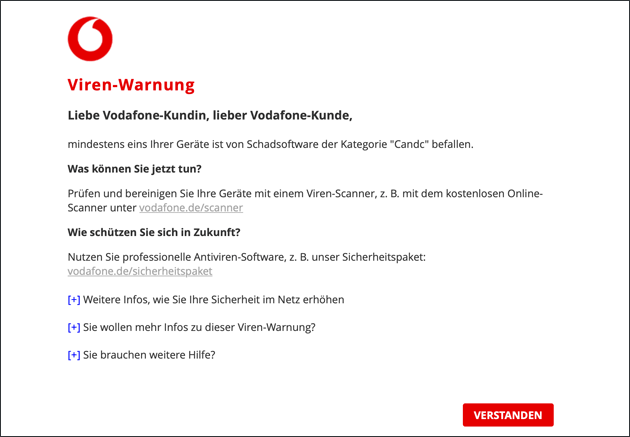 Vodafone Candc Viren-Warnung