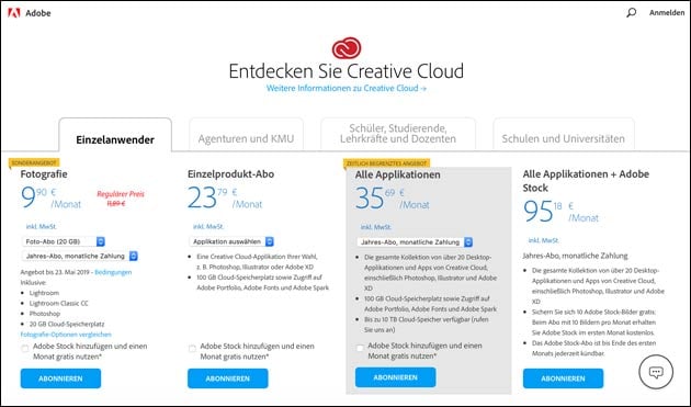 Adobe Creative Cloud Abo Angebot