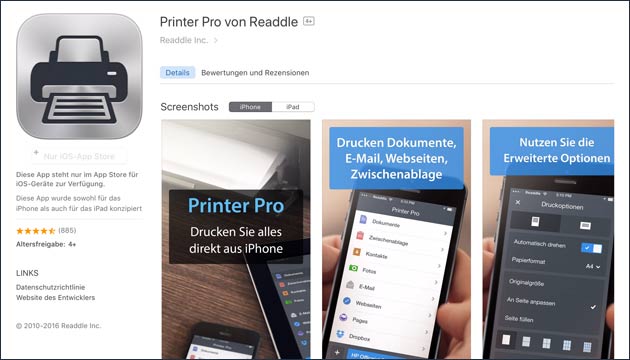 Drucker App Printer Pro kostenlos (iPhone)