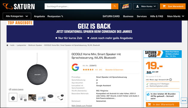 Google Home Angebot