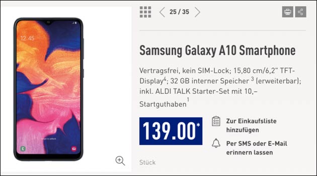 Samsung Galaxy A10 bei Aldi