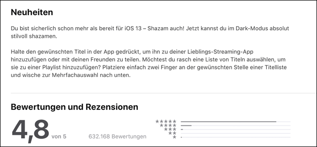 Shazam Update für iOS 13