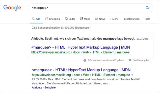 Google Easteregg: Marquee Effekt