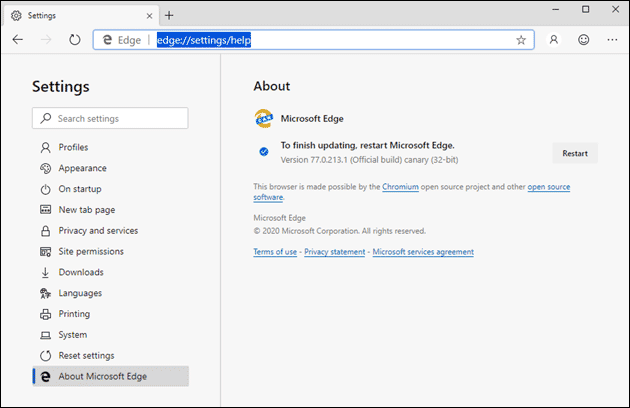 Update für Edge Browser