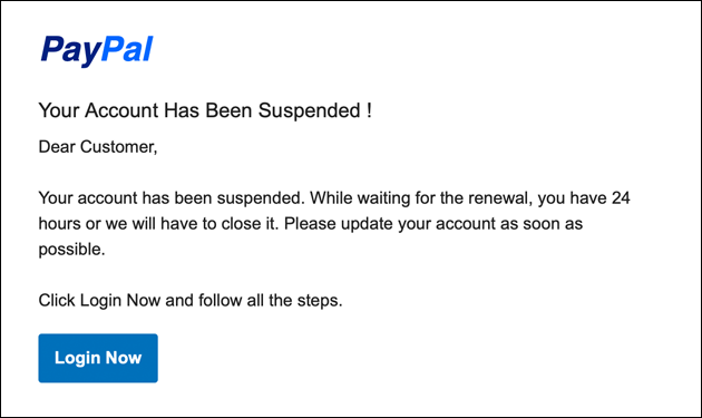 PayPal Email: Your Account Has Been Suspended