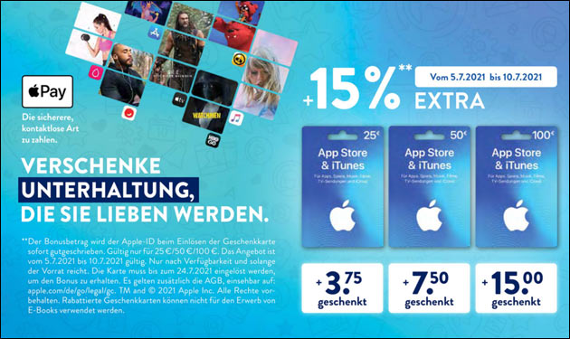 Diese Woche wieder 15% Rabatt auf iTunes Karten!