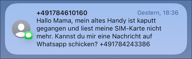 Hallo Mama, mein altes Handy ist kaputt gegangen