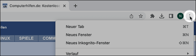 Chrome Browser Update: Menü öffnen