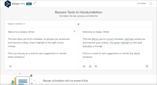 Text verbessern mit DeepL Write