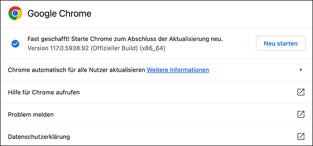 Chrome Sicherheitsupdate