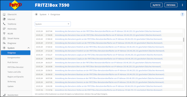 Angriffe und Zugriffsversuche auf Fritzbox Router