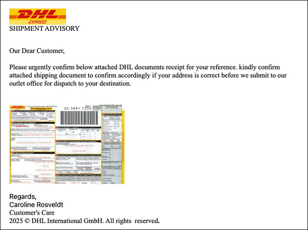 DHL Phishing: Shipping Document
