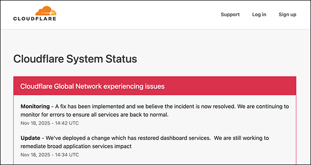 Cloudflare fix online (14:34 UTC)