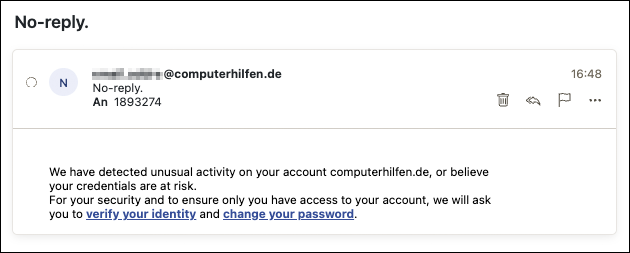 No-reply. Phishing-Verdacht (Screenshot)